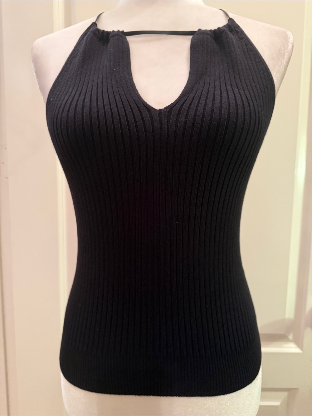 J.Crew Women’s Black Stretchy Knit Sweater Halter Top with Leather Ties NWOT